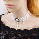 Tongrubi Post-Thyroid-Chirurgie-Abdeckung Halskette Palace Gothic Personalisierte mehrschichtige Kristall-Schwarz-Spitzen-Schlangeblattkette Frau SC6627