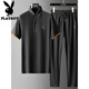 
Playboy (PLAYBOY) summer silky fast drying soft casual wear for men middle-aged fashion short sleeve lapel deep crotch two-piece suit men W9906 black suit 3XL 150-170Jin [Jin equals 0.5 kg]