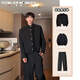 Singmonkey -Anzug Jacke Herren Frühling und Herbst New Chinese Style Herren -Gelegenheitsanzug Ständer Halsband Kurzer Yuppie Schulter -Pad -Jacke Set Schwarzer Anzug + schwarzer Pullover + Schwarze Hosen xl