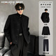 Sound Monkey Black Short Shoulder Pad Suit Jacket Autumn and Winter Large Size Fat Man Senior Suit Men's Loose Casual Stand Collar Jacket Men Black Suit + Black Long T + Pants Three-piece Set XL (115-130Jin Jin is equal to 0.5kg)