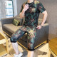 GTYUWVG2025夏季冰丝套装男士潮牌潮流短袖欧货男装夏装迷彩T恤衣服 829卡其色套装 M  适合85-105斤