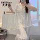 
ShiDipo three-piece ice silk pajamas for women for summer thin 2025 new short-sleeved suit summer imitation silk cool home three-piece set 3887-3 2XL 135-150Jin [Jin equals 0.5 kg]