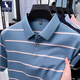 Kangaroo (DaiShu) short-sleeved T-shirt for men 2025 summer trendy striped lapel half-sleeved business casual loose plus size top middle-aged AN15100 light sky blue XL