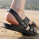 Dadong (Dusto) 2025 Sommer Neue Männer Sandalen Herren trendige Lederstrandschuhe Große Palettenschicht Cowide Freizeit -Männer Sandalen 12129 Schwarz 37