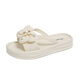Yuebanqing (YUEBANQING) small fragrance style bow thick-soled sandals for women 2025 summer new style wear anti-slip heightened beach flip flops White-Korean version 38 -3937-38 feet