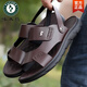Holzspecker echtes Cowhide Summer Beach Schuhe lässig Männer echte Leder Sandalen Sandalen im Freien mit zwei Purpose-Fahrschuhen tragen resistente nicht rutschfeste wasserdichte 9928 Brown 38