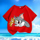 Cat and mouse summer new cartoon short-sleeved T-shirt for men and women, small and medium-sized children, pure cotton round neck, loose and versatile - SL black - KX683 Cat and mouse 150 [Suggested height 140-150 cm]