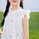 Xiaoyinman girls' shirt ruffled small flying sleeves summer children's middle and large children's fungus round neck casual top flower art 150