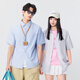Miniso kurzärärmiges Hemd Herren Sommer Oxford gestreiftes Hemd Herren Kleidung Casual Revers halbärmelig Z Blau und Weiß L.