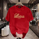 Chang Luzhu 2025 Sommer New American 220G Pure Cottro Retro Schwarzes Top-Paar Outfit Vielseitige runde Hals kurzärmeligte T-Shirt für Männer und Frauen V695 Black S