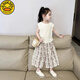 G.Duckkids Little Yellow Ente] Neue koreanische Version des Girls 'Weste Set für den Sommer 2025 Mode dünne Sommer zweiteilige Zweiköpfe von White Draw String Top + Blumenhose mit breitem Bein 120