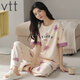 
VTT pajamas for women in summer pure cotton short-sleeved trousers thin cotton summer round neck home clothing set can be worn outside V short-sleeved trousers: YZT9720 M