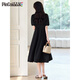 Robe Pincai pour femmes French Hepburn Style Robe noire haut de gamme A-line manche courte robe longue p52q069