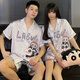 Paar Pyjamas Ladies Sommer kurzärärmig Nachthemd Ice Seide Dünne Comic Männer plus Fett Plus-Größe Home Cloding Set Ice Seide-13076-13077 M Frauen (High 160 Innen-Gewicht 80-100 Jin [Jin gleich 0,5 kg]))