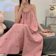 Cheng Baobao summer sexy suspender nightgown for women with breast pad new pink girl loose summer thin pajamas AF9207 Xiaoyunduo Set Fixed chest pad M