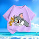 Cat and mouse summer new cartoon short-sleeved T-shirt for men and women, small and medium-sized children, pure cotton round neck, loose and versatile - SL black - KX683 Cat and mouse 150 [Suggested height 140-150 cm]