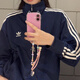 阿迪达斯 （adidas）三叶草男女2025夏款经典条纹立领藏青复古夹克外套IR9893 藏青ir9893 均码 xs