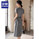 Romon Round coude robe à manches courtes pour les femmes en été nouvelle ceinture de ceinture minceur de trajet simple jupe de tempérament