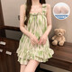 Xianxiqi Sommer-Frauenweste Shorts Set frische Wolke Baumwolle atmungsaktive Brustpolsterung HX-9721# L