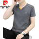
Pierre cardin men's 2025 new V-neck youth short-sleeved T-shirt breathable slim thin summer casual versatile clothes half-sleeved QY691 light gray XL