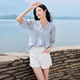 Xiangying Wang Churan star same style white baby doll top women's summer linen shirt light thin v-neck shirt blue L 165/88A/110-125Jin Jin equals 0.5 kg