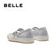 百丽（Belle）轻便薄底休闲玛丽珍鞋女2025秋新双条带舒适帆布鞋B2674CQ5 蓝色 37 (235mm)