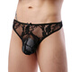 Y Men's Lace Underwear Sexy Bow Tie Panties Temptation Low Waist Transparent Men's Thong M Black