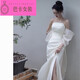 NJTD new Chinese dressing gown bride wedding toast dress engagement dress high-end light luxury niche French tube top dress for women white dress one size s 160