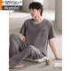 Modal men's pajamas in summer new short-sleeved trousers pullover casual simple large-size teenager men's home clothing suit 12014 L (110-130Jin[Jin equals 0.5 kg])