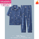 Modal Men's Pyjamas Coton Pure Coton Été Summer à manches courtes à manches courtes décontractées Cartoon de grande taille Carton de maison peut être porté à l'extérieur du pantalon G3884 à manches bleues L [100-120jin [Jin est égal à 0,5 kg]]]
