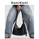 KONIKONI men's crossbody bag genuine leather men's bag shoulder bag large capacity tote bag casual large bag 2026 new commuter men's bag black shoulder strap adjustable