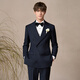 Guillaume de Mons men's suit 2025 new suit men's high-end double-breasted suit men's groom's wedding suit Prussian blue top + trousers 253026 50