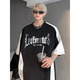 POUM Camiseta de manga corta para hombres Poum Camiseta de manga corta Impresión de letras de verano para hombres American High Street Bloqueo de color Hands Blaking Color de manga corta YHSFG-D5012 Black XL