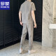 罗蒙（ROMON）套装男夏季冰丝短袖t恤男士潮流修身帅气九分长裤休闲运动两件套 白色719 M 建议85-105斤