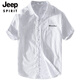 JEEP SPIRIT男士条纹衬衫短袖宽松夏季薄款日系休闲百搭棉衬衣夏装衣服 9721白色 M 斤左右