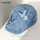 CACUSS Blue Butterfly Spring and Summer Women's Forward Hat Beret Retro Butterfly Denim Chinese Style Fashion Painter Hat Blue One Size Adjustable (56-58cm)