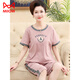 Catman (Miiow) Pyjamas für Frauen im Sommer im Sommer reines Baumwoll kurzärmelige Kurzhose mittleren Alters und ältere Mütter für Sommerrunde Hals Cardigan Plus Size Home Clothing 6626# [Cardigan Style] l [vorgeschlagen 100-120jin [Jin gleich 0,5 kg]]