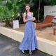 Wei Guangli 2025 Sommer neuer französischer Tee Break Gentle Blumen-Hosenträger Kleider Meer Urlaub Temperament V-Ausschnitt Strand Langer Rock Spring Branch Floral Kleid lila M-Code 80-110jin [Jin entspricht 0,5 kg]