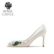 Rose Castle Lily of the Valley Blume Sprache Rosecastle Sense Verlobungsschuhe Weiß Haupthochzeitskleid Brautschuhe Bankett Satin High Heels Weiß Geschenkbox Version R9735 8cm 37