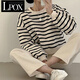 Lpox gestreiftes Sweatshirt für Frauen 2025 Neue Herbst- und Winterstraße koreanischer Stil Lose Ins Style Thin Casual Top mit Velvet 9923 Sweatshirt Black Dünn S 65-80Jin [Jin gleich 0,5 kg]