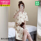 
Modal kimono nightgown for women summer pure cotton short-sleeved bathrobe Japanese thin Yugui dog pajamas Japanese mid-length nightgown summer 653 XL (recommended 135-170Jin [Jin equals 0.5 kg])