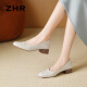 ZHR粗跟单鞋女经典拼接工作皮鞋通勤一脚蹬浅口女鞋软底AH673米色36