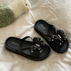 Yuebanqing (YUEBANQING) small fragrance style bow thick-soled sandals for women 2025 summer new style wear anti-slip heightened beach flip flops White-Korean version 38 -3937-38 feet