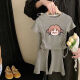 
Disney Nezha Girls Summer Short Sleeve T-shirt Set Fashionable Small and Medium Children's Ice Silk Girl Casual Children's Two-Piece Set Round Collar Drawstring Set-Gray-Nezha G686 110