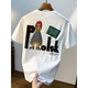 
LA HaiLan Home's same large size 200 Jin [Jin equals 0.5 kg] round neck short-sleeved T-shirt for men 2025 summer Hong Kong style printed cotton T-shirt jsw9923 white M Recommended 90-108 Jin [Jin equals 0.5 kg]