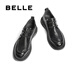 Belle Lace-up Commuter Business Leather Shoes Men's Spring and Autumn Shopping Mall Same Leather Casual Leather Shoes 8CF01DM3 Black-punched A1365 38 (240mm)