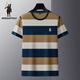 Larren Paul Knight Men's Round Neck T-shirt Short Sleeve Stripe Color Block Summer High-end Top Business Casual Loose Large Size Trendy Brand a 6197-Denim Blue M 48