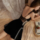 Sexy Deep V más almohadilla de la almohadilla de la almohadilla de la cintura de la cintura de encaje empalmado Velvet Nightgown 3879 Bata negra + cinturón, todo tamaño