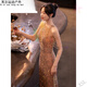 Ayubujie Yintong beautiful evening dress for women 2025 light luxury niche banquet temperament host shiny fish tail skirt piece wine piece champagne golden fish tail long P S