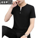 JEEP SPIRIT夏季新款男士短袖纯色修身鸡心领t恤棉质V领半袖凉感男生t恤潮牌 QY-694 V 领-黑色 XL 120-135斤